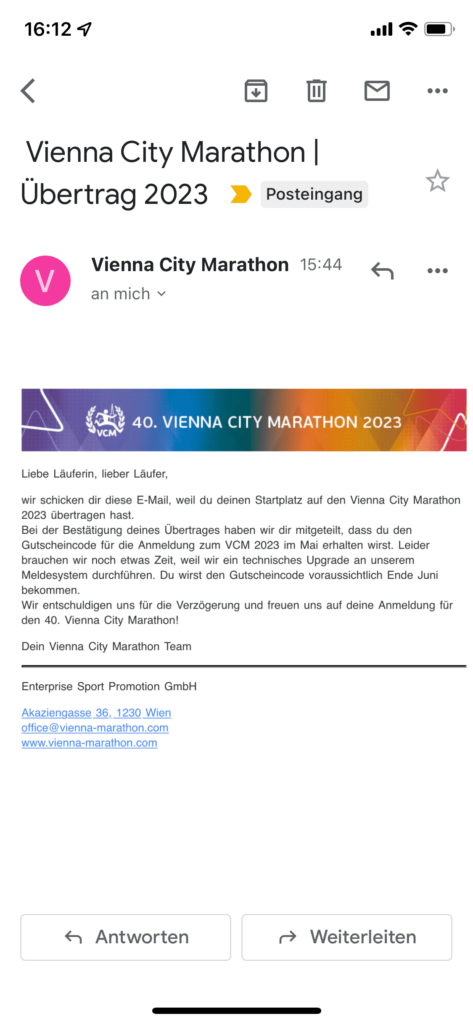 Startplatz gesichert für den Vienna City Marathon 2023